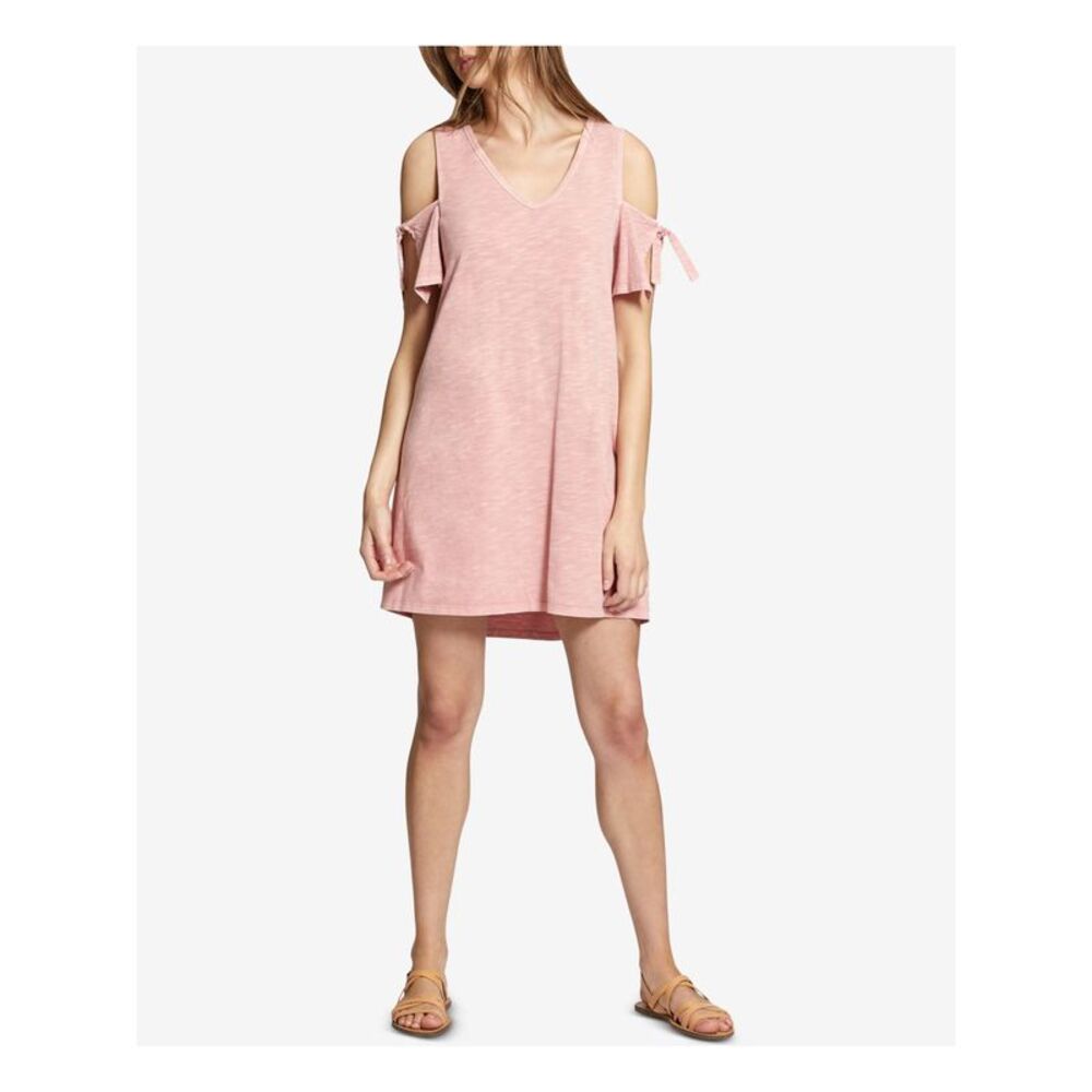 SANCTUARY Womens Pink Cold Shoulder V Neck Above The Knee Shift Dress XS